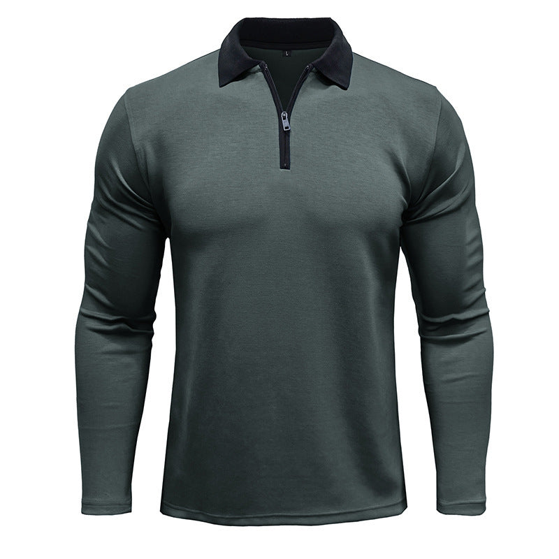 Herren Polo Langarm mit Reißverschluss und Kontrastkragen Modern