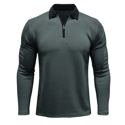 Herren Polo Langarm mit Reißverschluss und Kontrastkragen Modern
