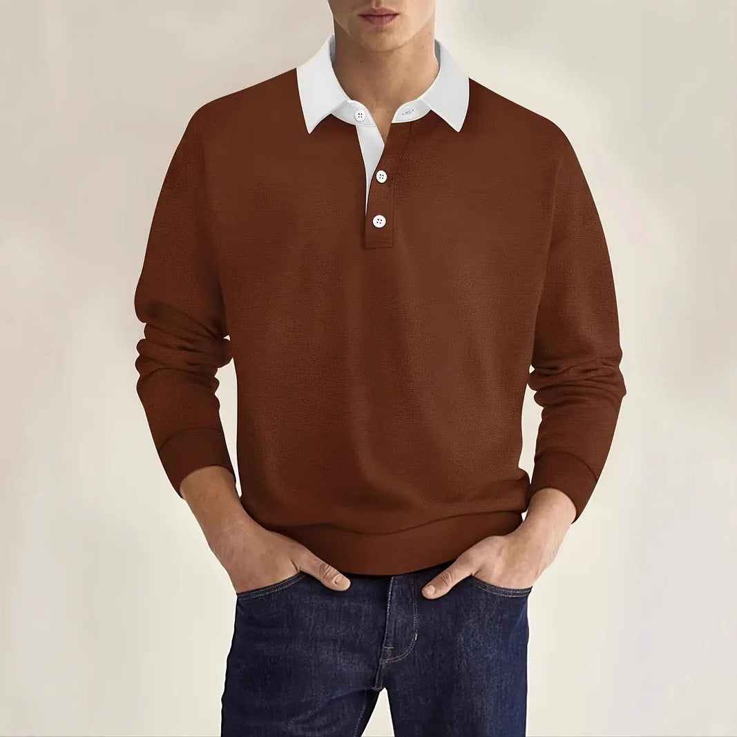 Herren Polopullover Elegant Knopfleiste Kontrastkragen