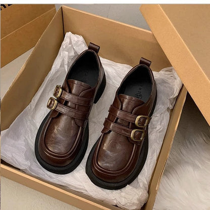 Damen Plateau Schnürschuhe mit Doppelriemen Modisch Hoch