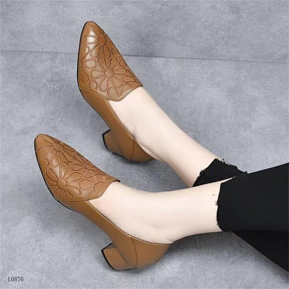 Damen Slingback Pumps Blumendesign Blockabsatz Elegант - BerlinGlamour
