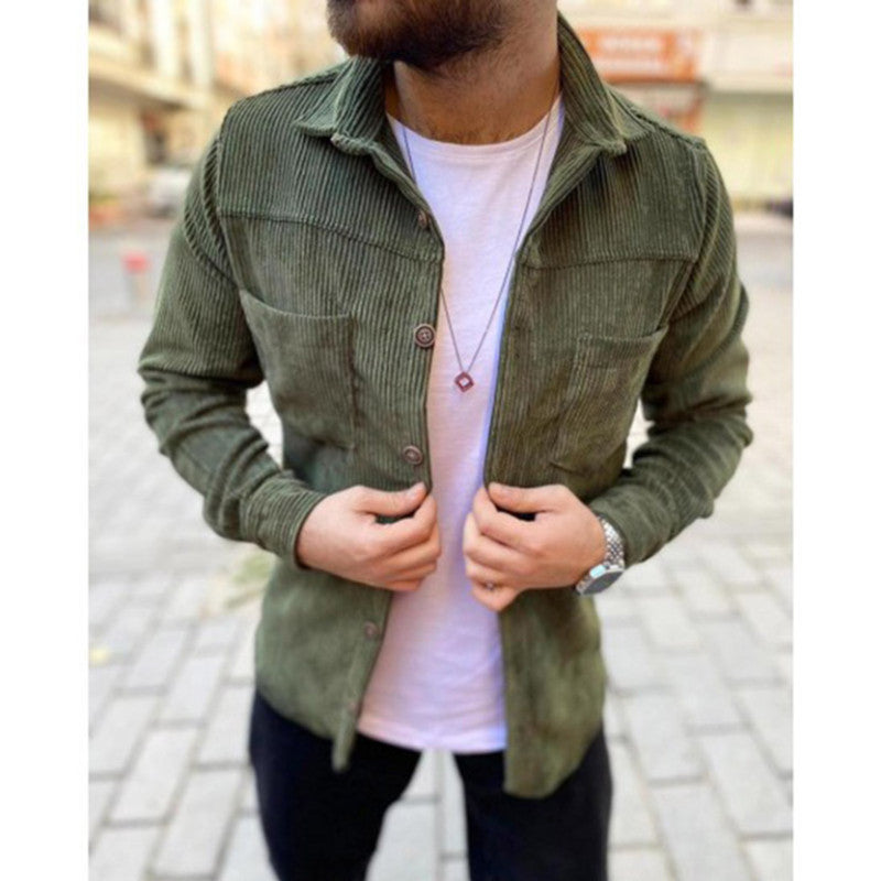 Herren Cordjacke Lässig Grün Braun Modern