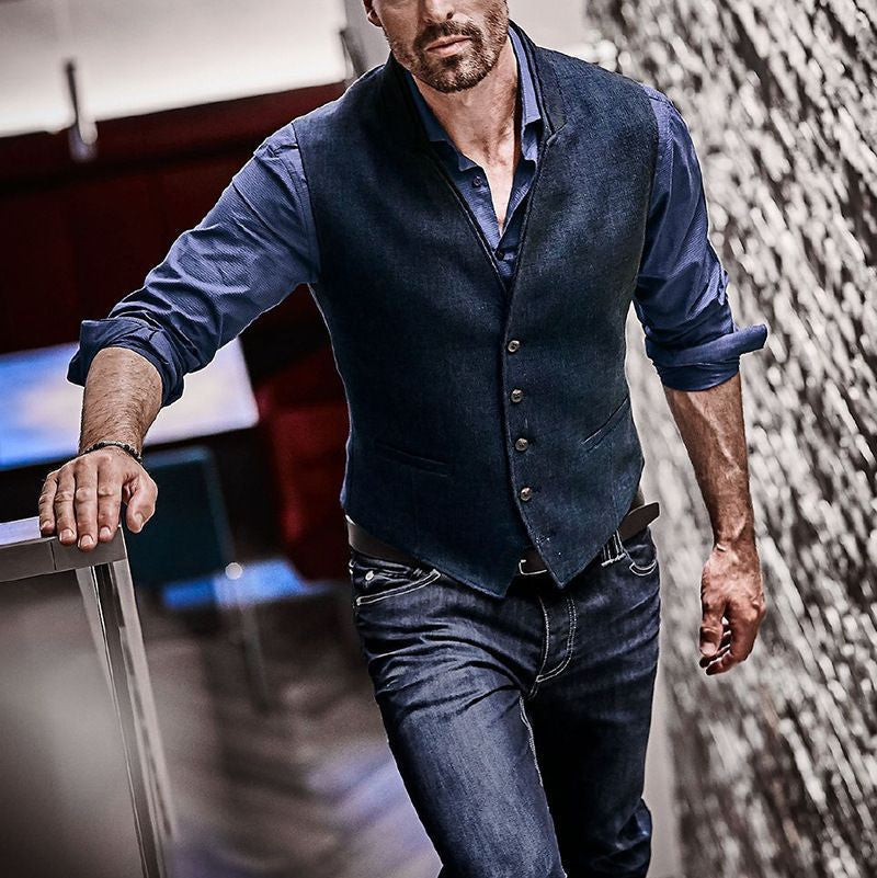 Herren Weste Elegante Slim Fit mit Knöpfen aus Leder