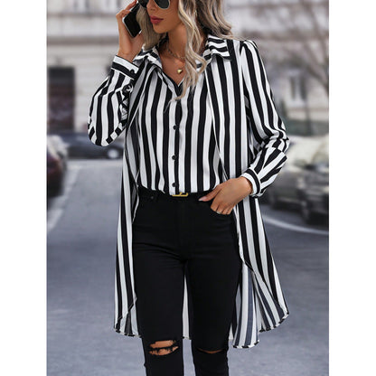 Damen Hemdbluse Langarm Streifenmuster Asymmetrisch Modern - BerlinGlamour