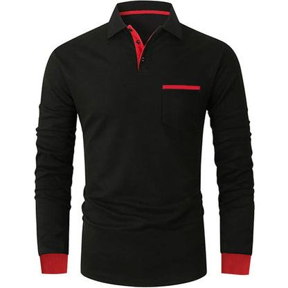 Herren Poloshirt Langarm Kontrastdetails Modern Style - BerlinGlamour