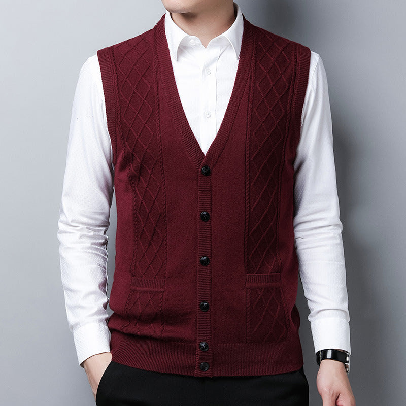 Herren Strickweste Rautenmuster Modern mit Taschen