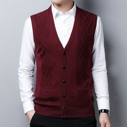 Herren Strickweste Rautenmuster Modern mit Taschen
