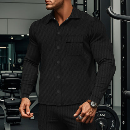Herren Fitness Hemd Langarm mit Brusttasche Sportlich