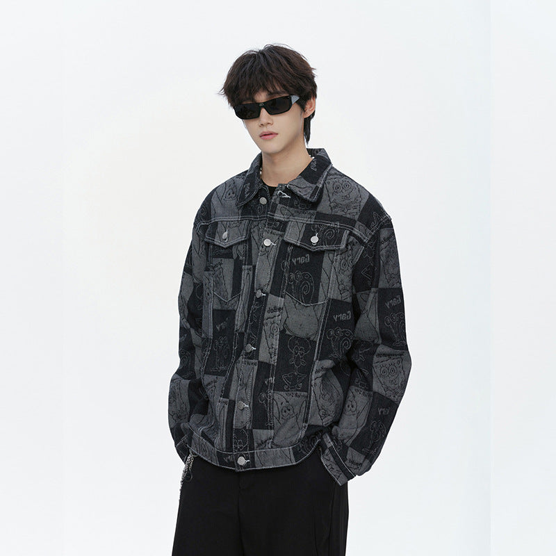 Herren Jeansjacke Oversized Graffiti Druck Modern