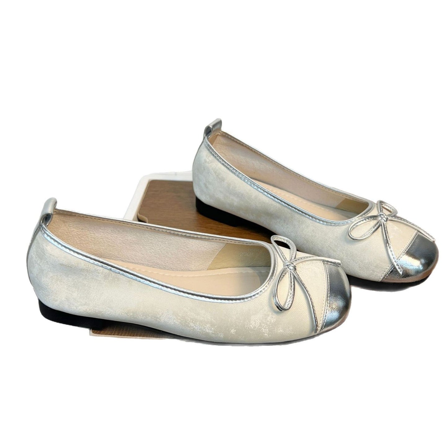 Damen Ballerinas Metallic Glanz Schleife Elegant