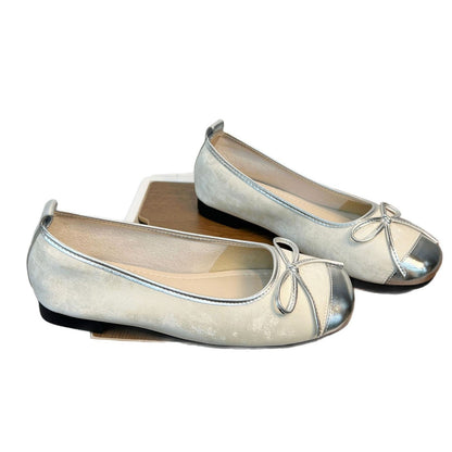Damen Ballerinas Metallic Glanz Schleife Elegant