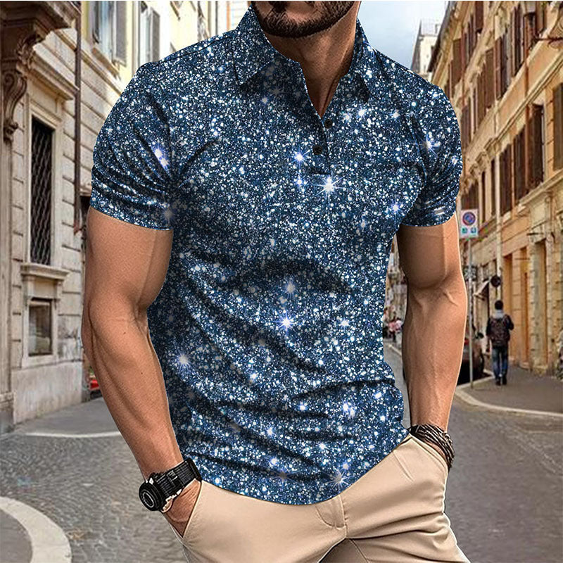 Herren Kurzarmshirt Glitzer Hemd Modern Berlin Style