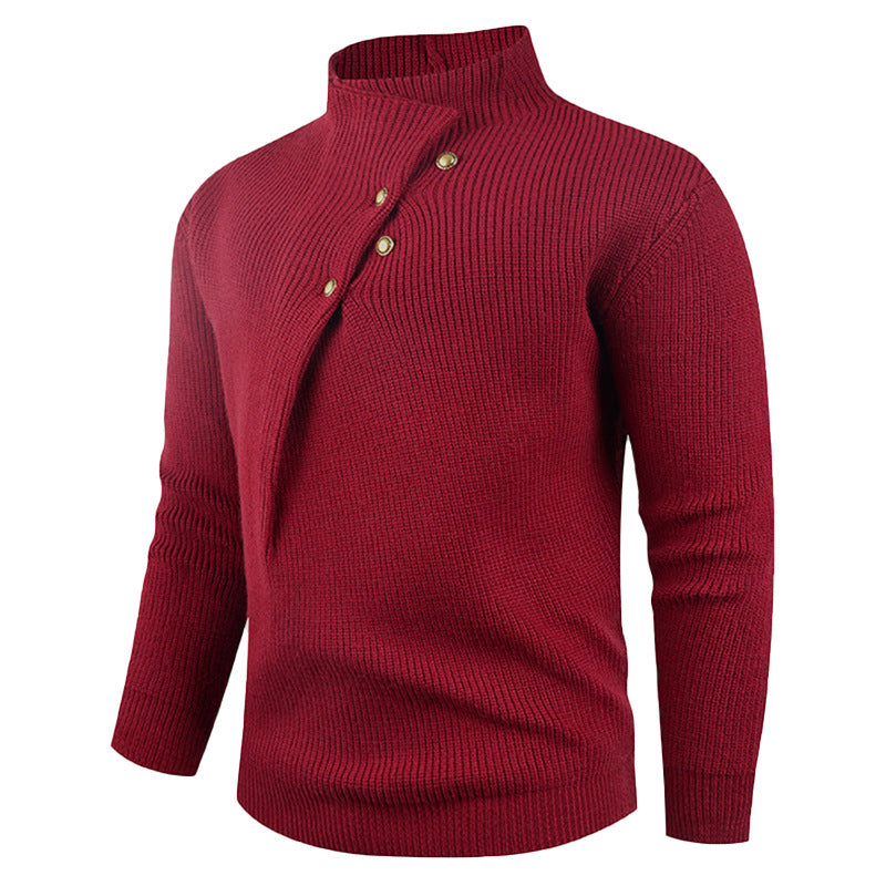 Herren Strickpullover Asymmetrisch Holzknöpfe Modern