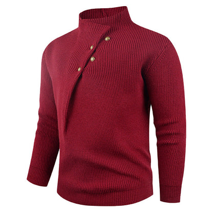 Herren Strickpullover Asymmetrisch Holzknöpfe Modern