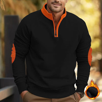 Herren Fleece Pullover Reißverschluss Kontrast Ärmel Warm