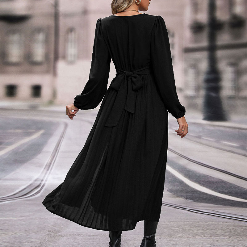 Damen Maxikleid V-Ausschnitt Langärmlig Elegantes Abendkleid