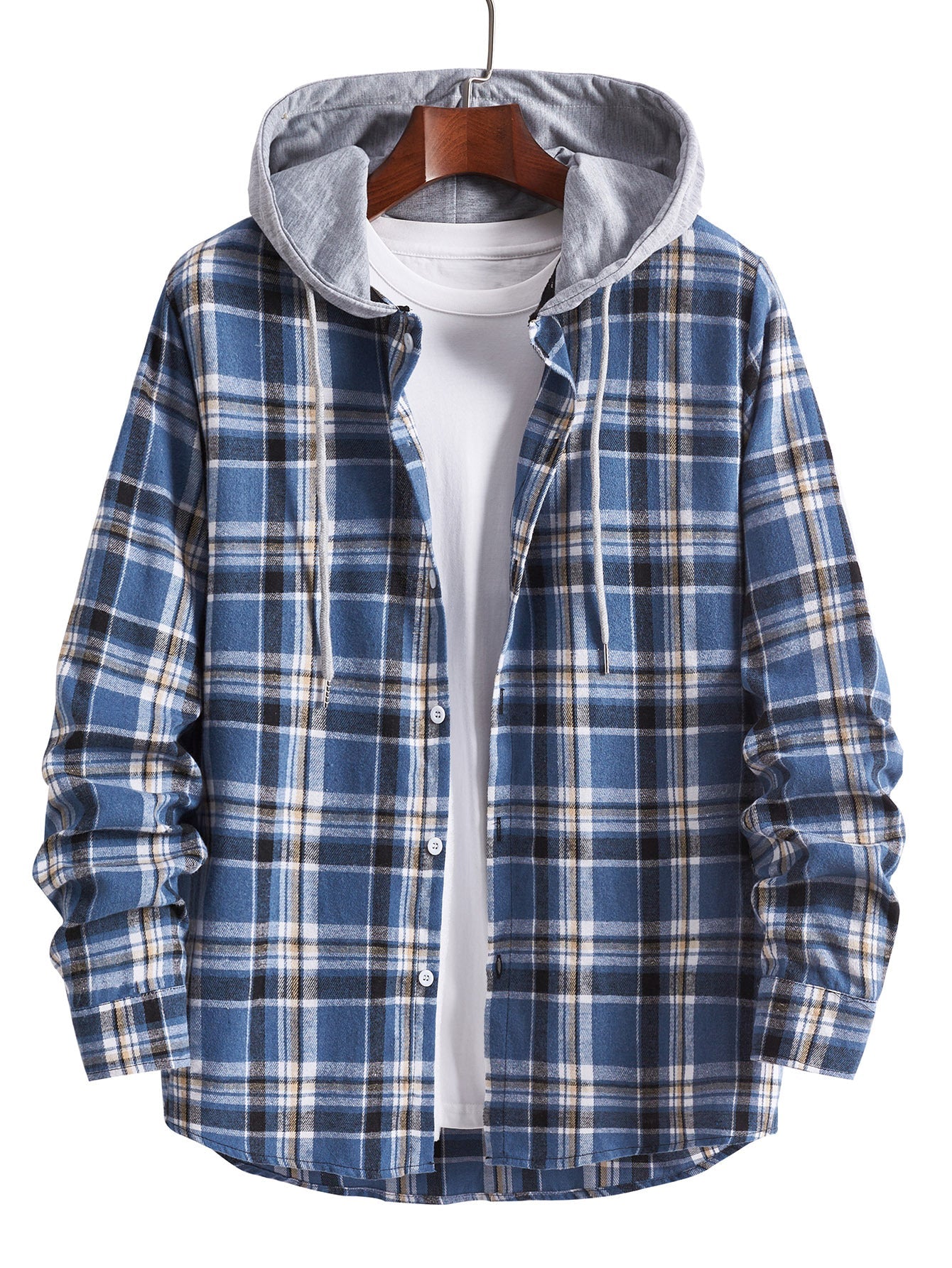 Herren Flanellhemd Kapuze Warm Modern