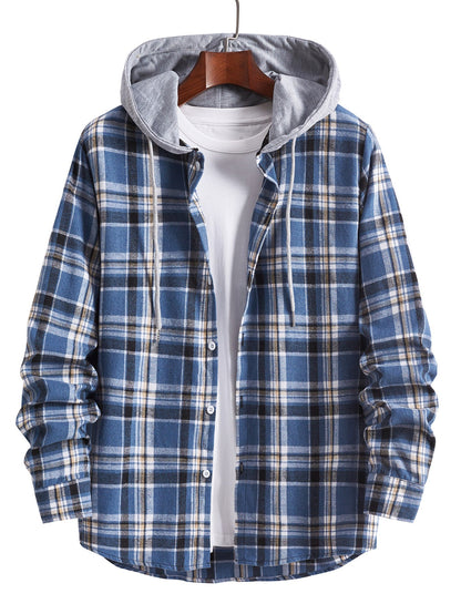 Herren Flanellhemd Kapuze Warm Modern