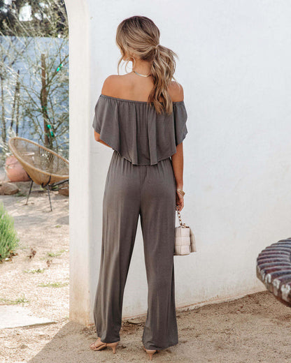 Damen Jumpsuit Elegант Off-Shoulder Weites Bein Fließend