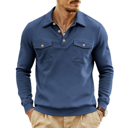 Herren Polohemd Langarm mit Brusttaschen Sportlich Elegant