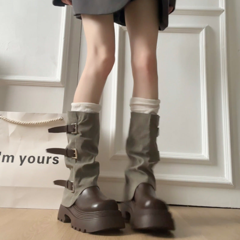 Damen Boots Schnallenverzierung Plateau Heel Stiefel Damen Mode