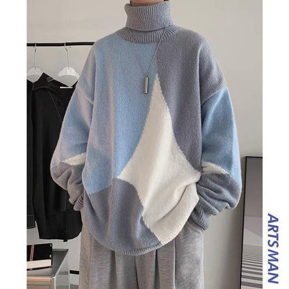 Herren Pullover Grobstrick Modern Kragen Farbblock
