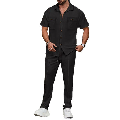 Herren Anzug Zweiteiler Streifenmuster Elegant Schwarz
