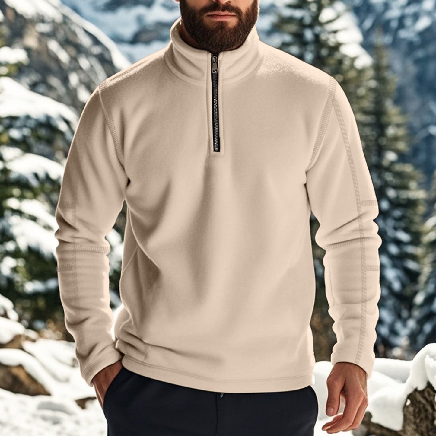 Herren Fleece-Pullover Kuschelig Half-Zip Hochkragen Warm