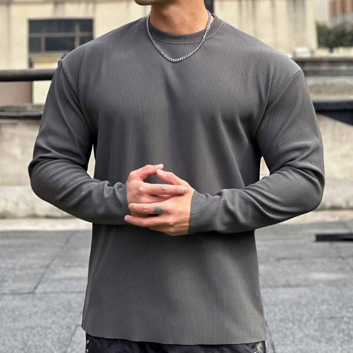 Herren Langarmshirt Rippstoff Lässig Modern Berlin