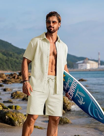 Herren Sommer Outfit Kurzarm Hemd Surf Shorts Trendy