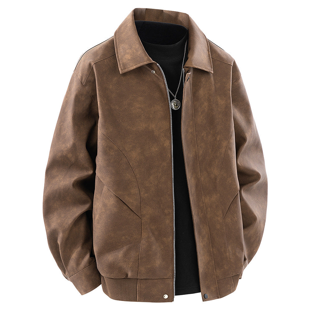 Herren Lederjacke Modern Schnitt mit Taschen Schwarz