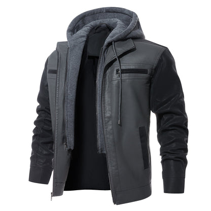Herren Lederjacke Mit Kapuze Modern Elegant Schwarz