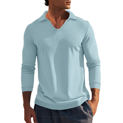 Herren Langarmshirt Modern V-Ausschnitt Strukturiert
