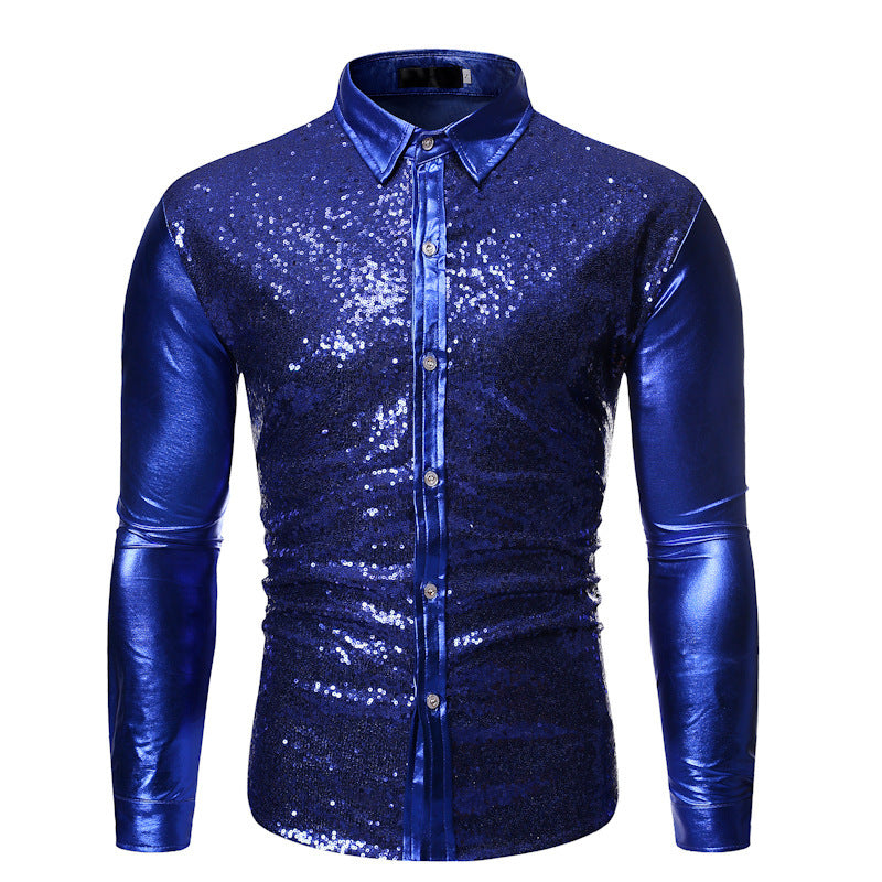 Herren Glitzershirt Paillettenhemd Slim Fit Modern