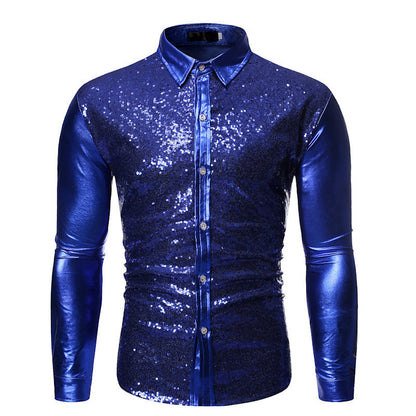 Herren Glitzershirt Paillettenhemd Slim Fit Modern