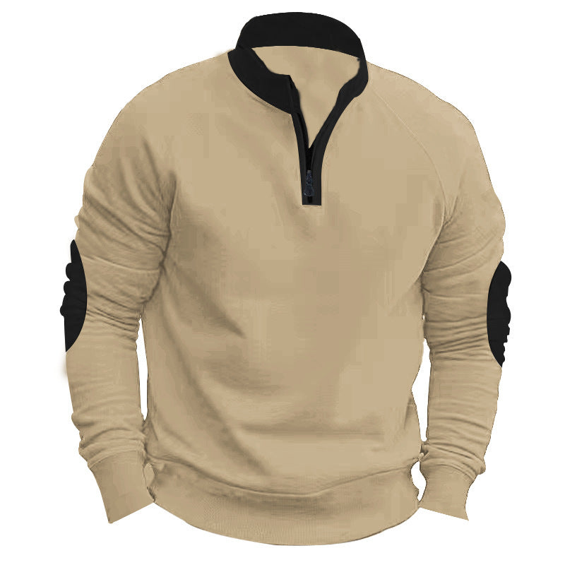 Herrenbequemer Kapuzenpullover mit halbem Reißverschluss und kontrastierenden Ärmelbesätzen BerlinGlamour.
