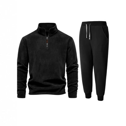 Herren Fleecejacke Kurz mit Jogginghose Bequem Schwarz