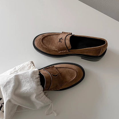 Damen Loafers Leder Bequem Sternen Detail Schuhe