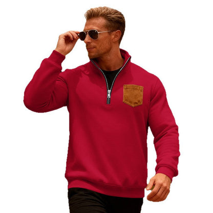 Herren Fleecepullover Mit Reißverschluss und Brusttasche Warm