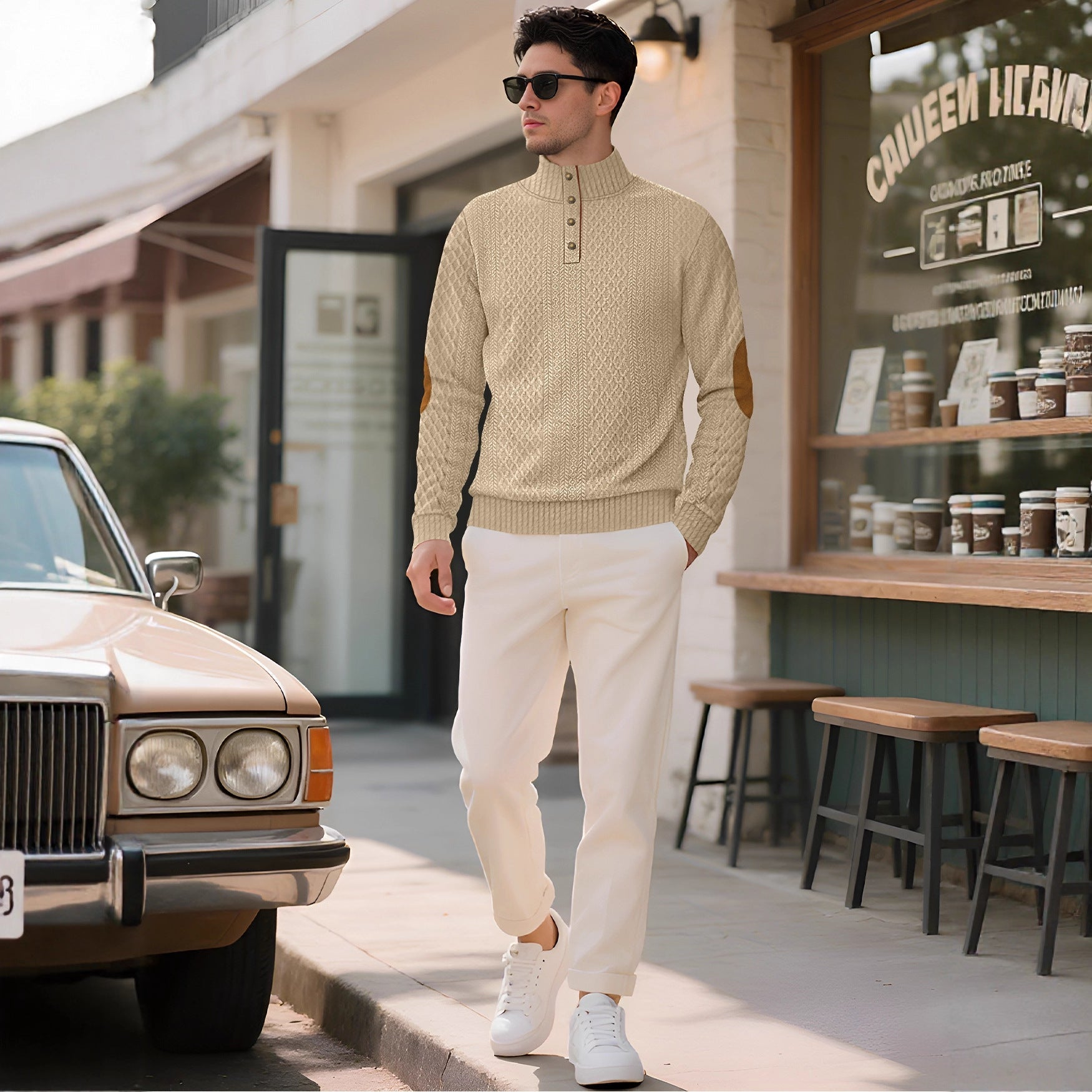 Herren Pullover Strick Eleganter Kragen Mit Knöpfen - BerlinGlamour