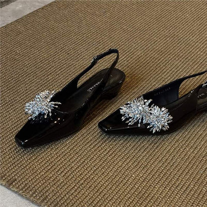 Damen Slingback Pumps mit Kristallen Glitzer Schuhe Abend