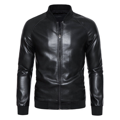 Herren Lederjacke Bikerstil Schwarz Elastisch