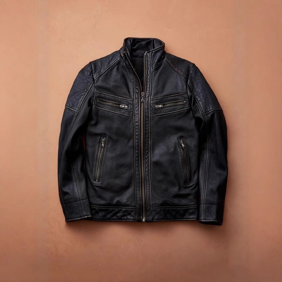Herren Lederjacke Bikerstyle mit Taschen Schwarz