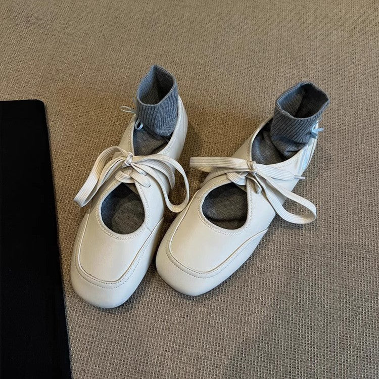 Damen Ballettschuhe Elastisch Knöchelschutz Schleifenverschluss Elegante Mode