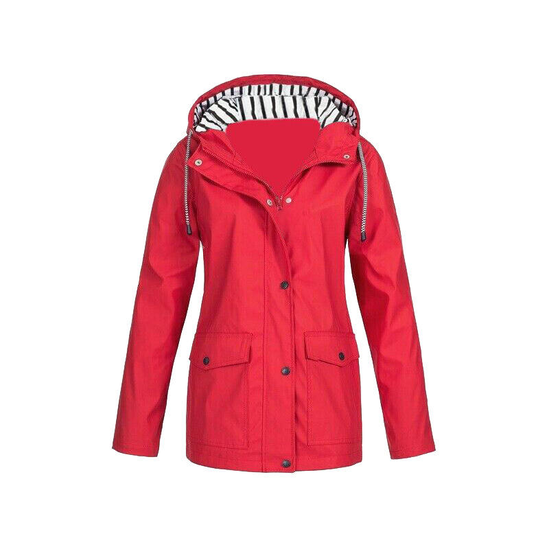 Wasserdichte Damen Regenjacke mit Kapuze und Reißverschluss