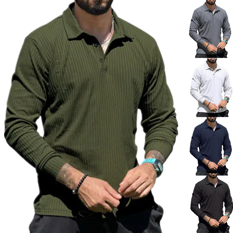 Herren Poloshirt Langarm Modern RippdesignSlimFit - BerlinGlamour