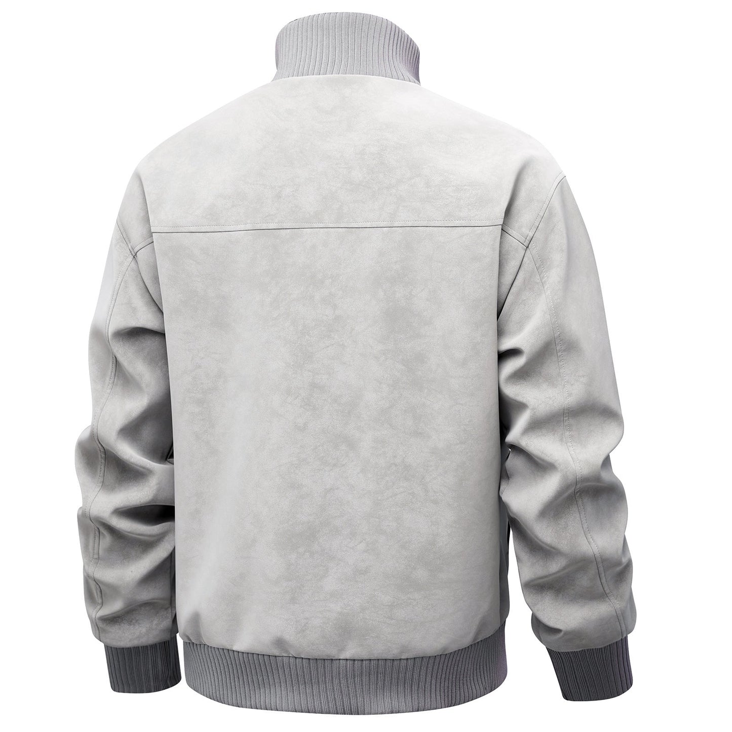Herren Lederjacke Sportlich Elegant mit Stehkragen und Taschen