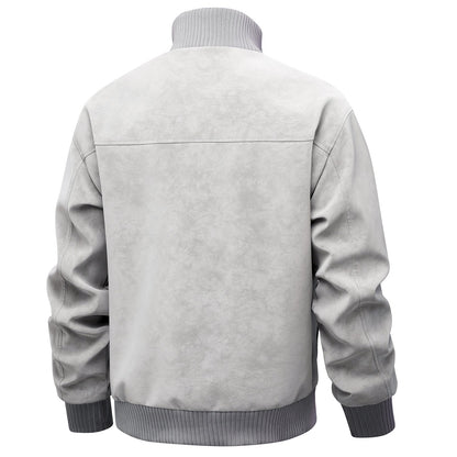 Herren Lederjacke Sportlich Elegant mit Stehkragen und Taschen