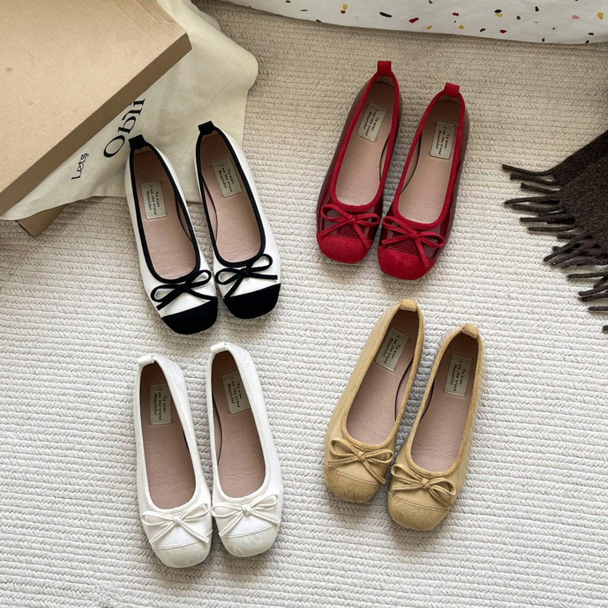 Damen Ballerinas Elegante Schleife Glanzleder Schuhe