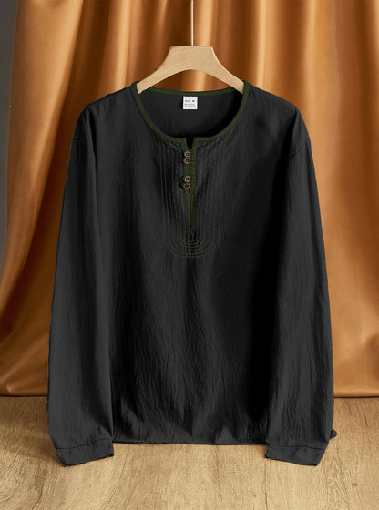 Herren Langarmshirt Bequem Modern mit Knöpfen